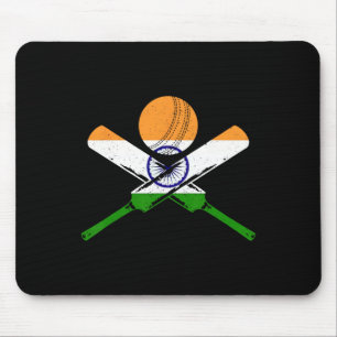 Tapis De Souris Cricket Inde Drapeau Indien Vintage Joueur de cric