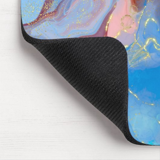 Tapis De Souris Crimson, Blush, Blue and Gold Marbled Alcohol Ink (Coin)