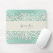Tapis De Souris Cristaux arc-en-ciel sur vert menthe (Avec souris)