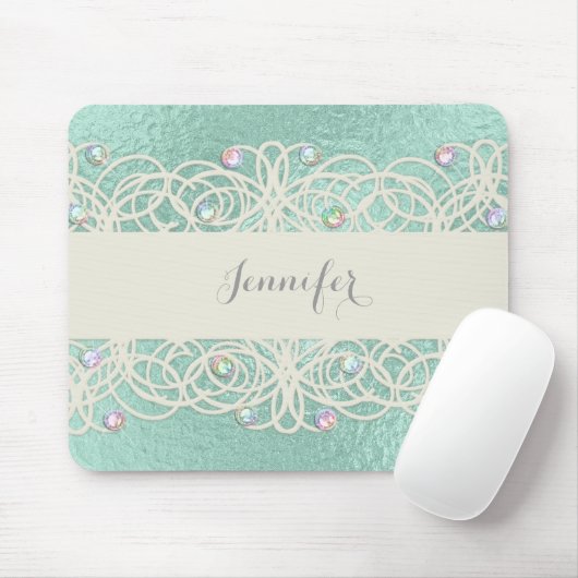 Tapis De Souris Cristaux arc-en-ciel sur vert menthe (Avec souris)