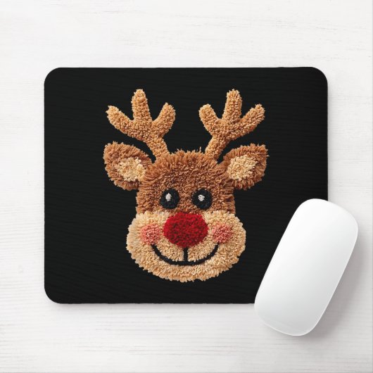 Tapis De Souris Crochet Reindeer Face Merry Christmas Girly Kids T (Avec souris)