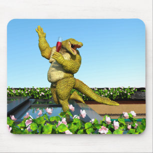 Tapis De Souris Crocodile drôle Champagne Fête Piscine Art