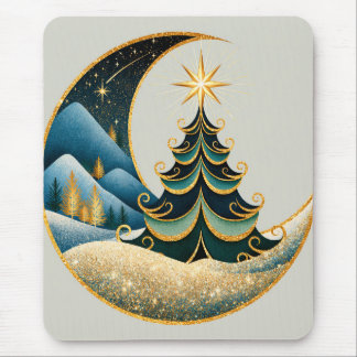 Tapis De Souris Croissant de Lune Or Hiver Noël Merveilleux