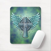 Tapis De Souris Croix celtique avec des ailes (bleues) (Avec souris)
