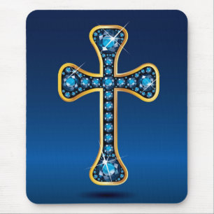 Tapis De Souris Croix chrétienne avec pierres "Aquamarine"