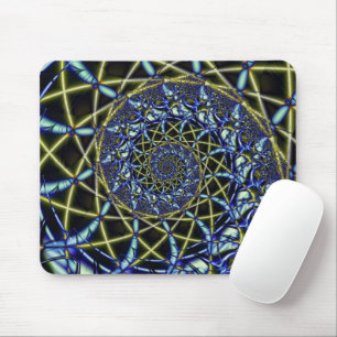 Tapis De Souris Croix de crise Art fractal jaune et bleu