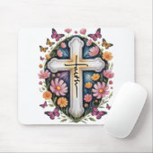 Tapis De Souris Croix de foi florale (Avec souris)