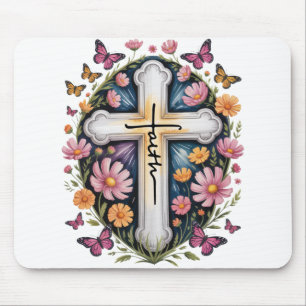 Tapis De Souris Croix de foi florale