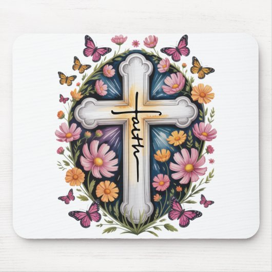 Tapis De Souris Croix de foi florale (Devant)