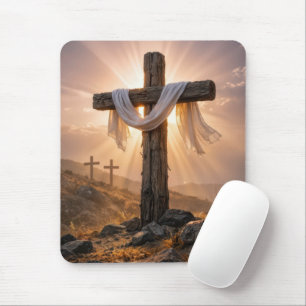 Tapis De Souris Croix de Pâques sur une colline