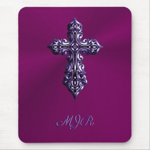 Tapis De Souris Croix gothique à l'apparence bossée en violet avec