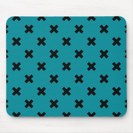 Tapis De Souris Croix noire sur turquoise (Devant)