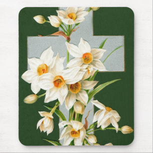 Tapis De Souris Croix sainte et fleurs