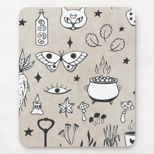 Tapis De Souris Croquis bouteille de chat papillon étoile feuille  (Devant)