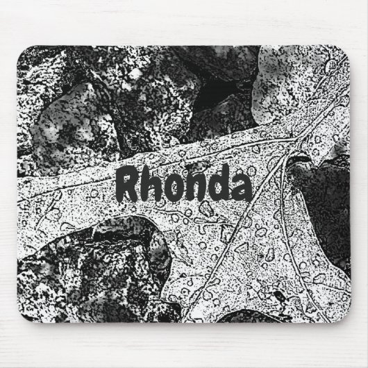 Tapis De Souris Croquis de feuille en noir et blanc (Devant)