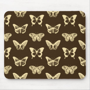 Tapis De Souris Croquis de papillon, beige sur chocolat