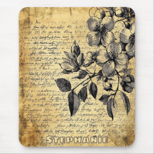 Tapis De Souris Croquis floral rustique avec calligraphie - âge (1