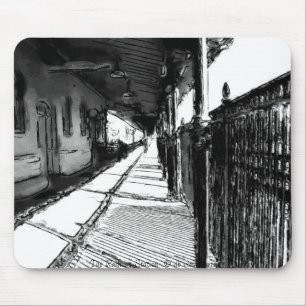 Tapis De Souris Croquis noir et blanc de la gare