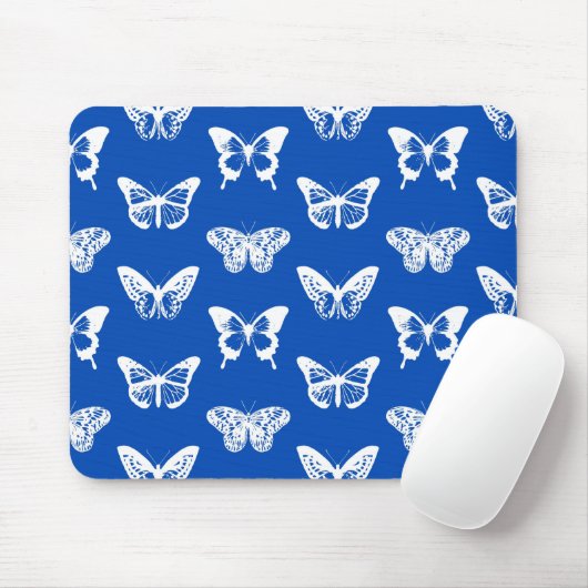 Tapis De Souris Croquis papillon, bleu cobalt et blanc (Avec souris)