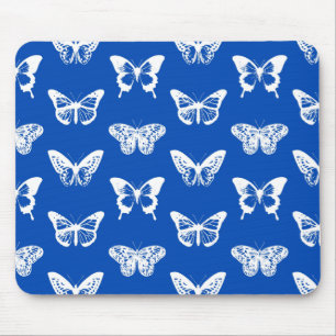 Tapis De Souris Croquis papillon, bleu cobalt et blanc