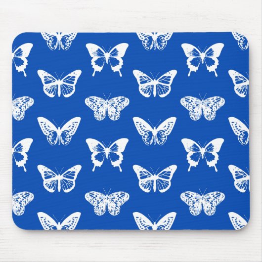 Tapis De Souris Croquis papillon, bleu cobalt et blanc (Devant)