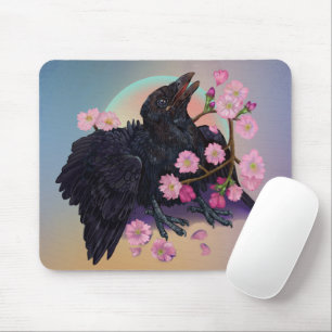 Tapis De Souris Crow naissant avec fleurs de pomme