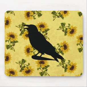Tapis De Souris Crow on Sunflowers