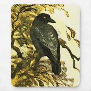 Tapis De Souris Crow vintage Perché sur une branche Theo van Hoyte