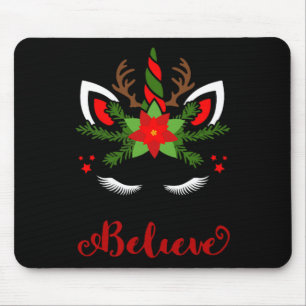 Tapis De Souris Croyez Unicorn Reindeer Face Joli Noël Père Noël