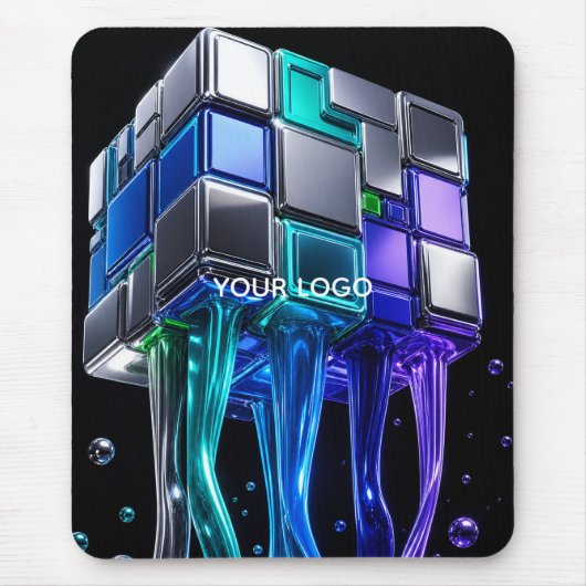 Tapis De Souris Cube de puzzle chromé futuriste (Devant)