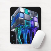 Tapis De Souris Cube de puzzle chromé futuriste (Avec souris)