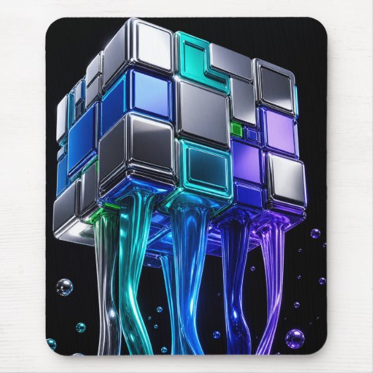 Tapis De Souris Cube de puzzle chromé futuriste (Devant)