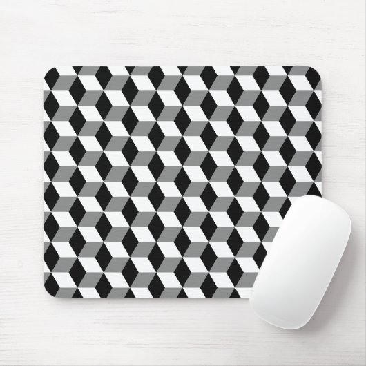 Tapis De Souris Cubes 3D gris, noir et blanc Motif (Avec souris)