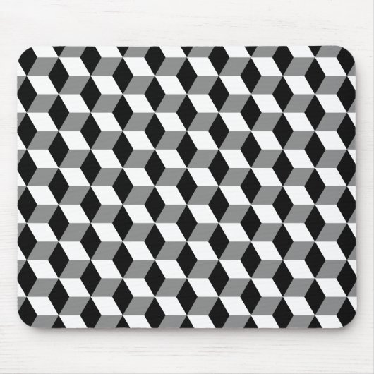 Tapis De Souris Cubes 3D gris, noir et blanc Motif (Devant)