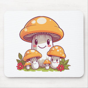 Tapis De Souris Cueillette de champignons, style kawaii heureux