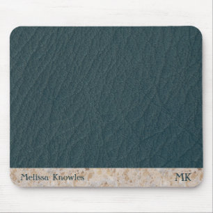 Tapis De Souris Cuir Bleu Sarcelle Moderne Masculin Monogramme Per
