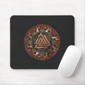 Tapis De Souris Cuir de symbole de Valknut et or noirs et rouges (Avec souris)