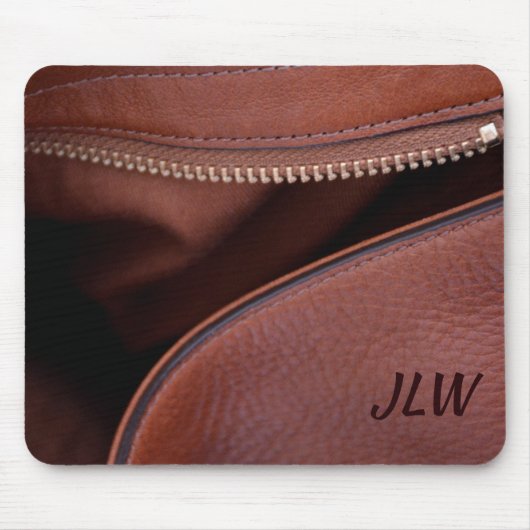 Tapis De Souris Cuir Faux Brown avec Zipper et Initiales (Devant)