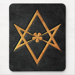 Tapis De Souris Cuir unicursale d'or de noir de Hexagram de
