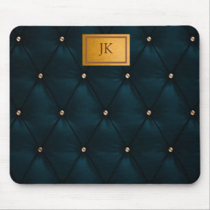 Tapis De Souris Cuir vert élégant, Diamants, Monogramme