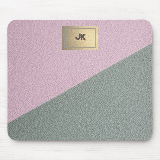 Tapis De Souris Cuir Vert Rose Élégant Monogramme   (Devant)
