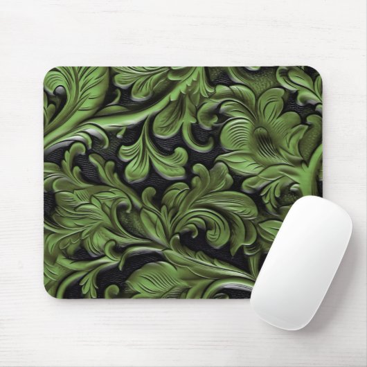 Tapis De Souris Cuir vert rustique travaillé (Avec souris)