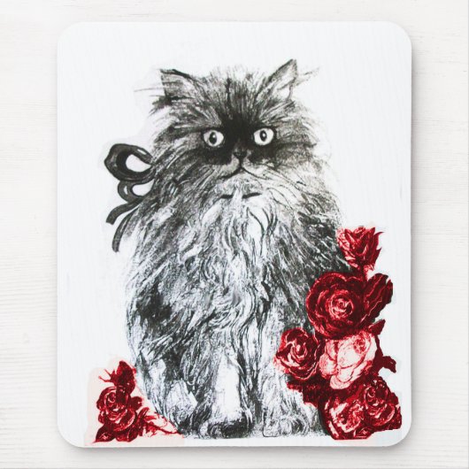 Tapis De Souris CUISINE AVEC ROSES, Rouge noir et blanc (Devant)