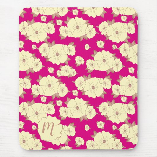 Tapis De Souris Cuivre floral Pastel jaune sur Fuchsia arrière - p (Devant)