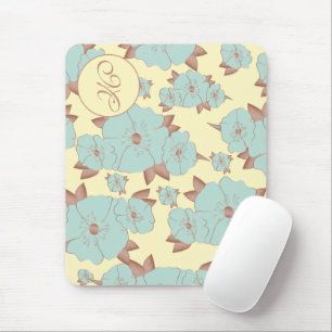 Tapis De Souris Cuivre Pale Turquoise Floral sur Pastel jaune