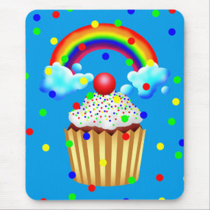 Tapis De Souris Cupcake Party avec arc-en-ciel et arroseurs