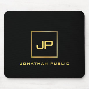 Tapis De Souris Custom Black Gold Monogrammed Template Modern