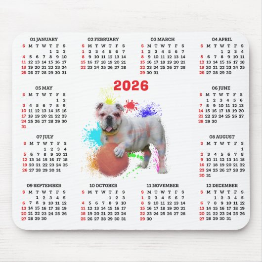 Tapis De Souris Customisable Cute British Bulldog Calendar (Devant)