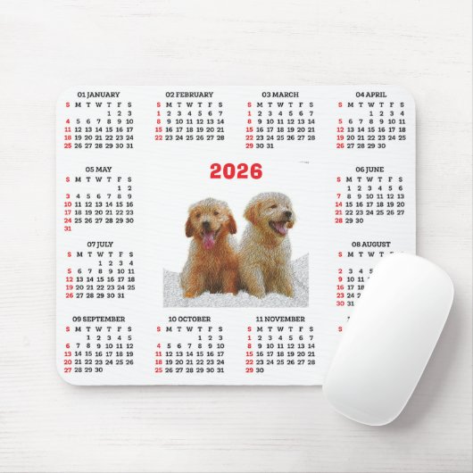 Tapis De Souris Customisable Cute Golden Retriever Dog Calendar (Avec souris)