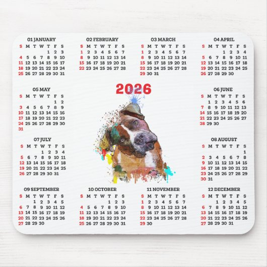 Tapis De Souris Customisable Cute Pittie Dog Calendar   (Devant)